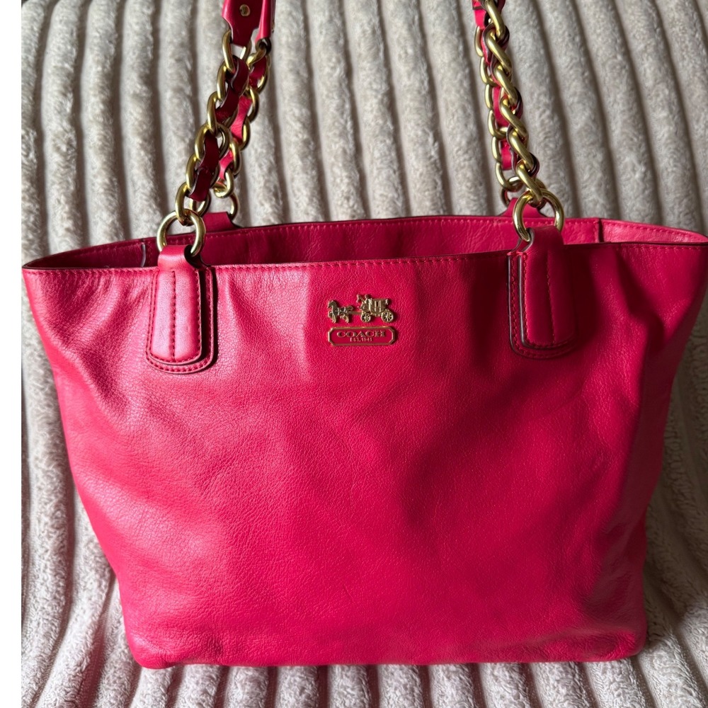 Coach Madison Phoebe Fuchsia Pink Leather Shoulder Bag Tote 20466 Gold Hardware
